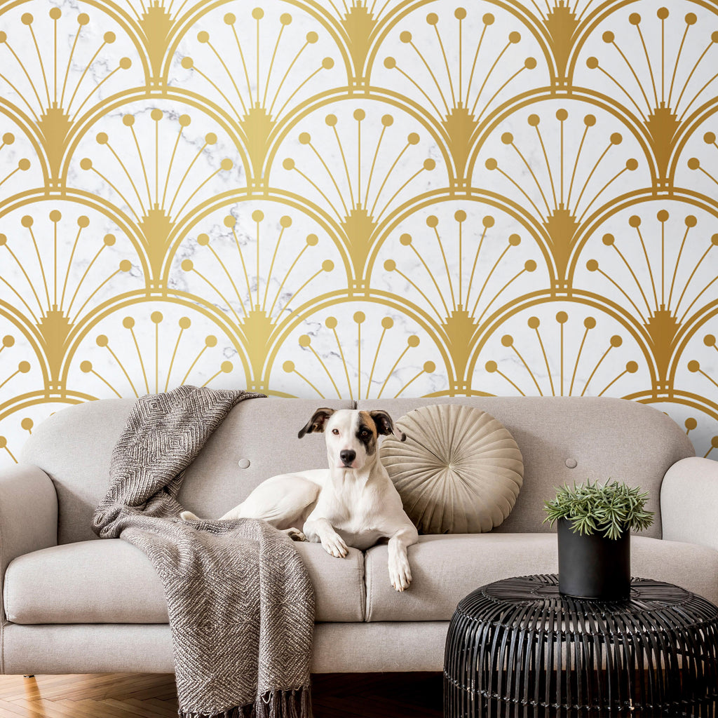 Wall Mural: Gold and Marble Art Deco-inspired Pattern