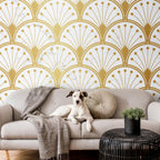 Wall Mural: Gold and Marble Art Deco-inspired Pattern