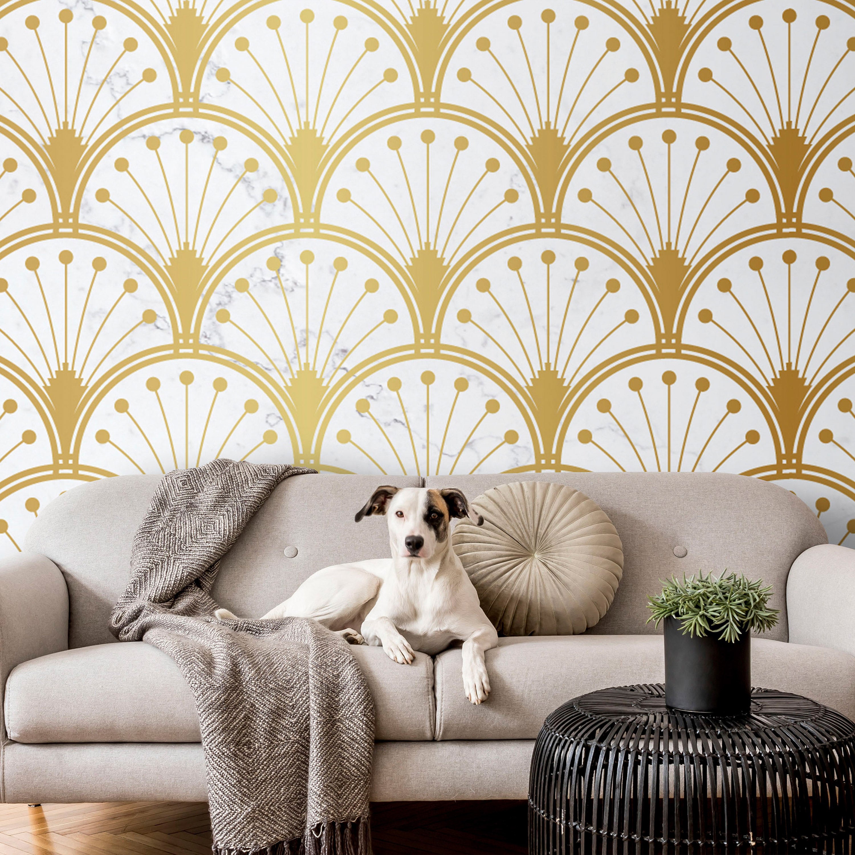 Wall Mural: Gold and Marble Art Deco-inspired Pattern