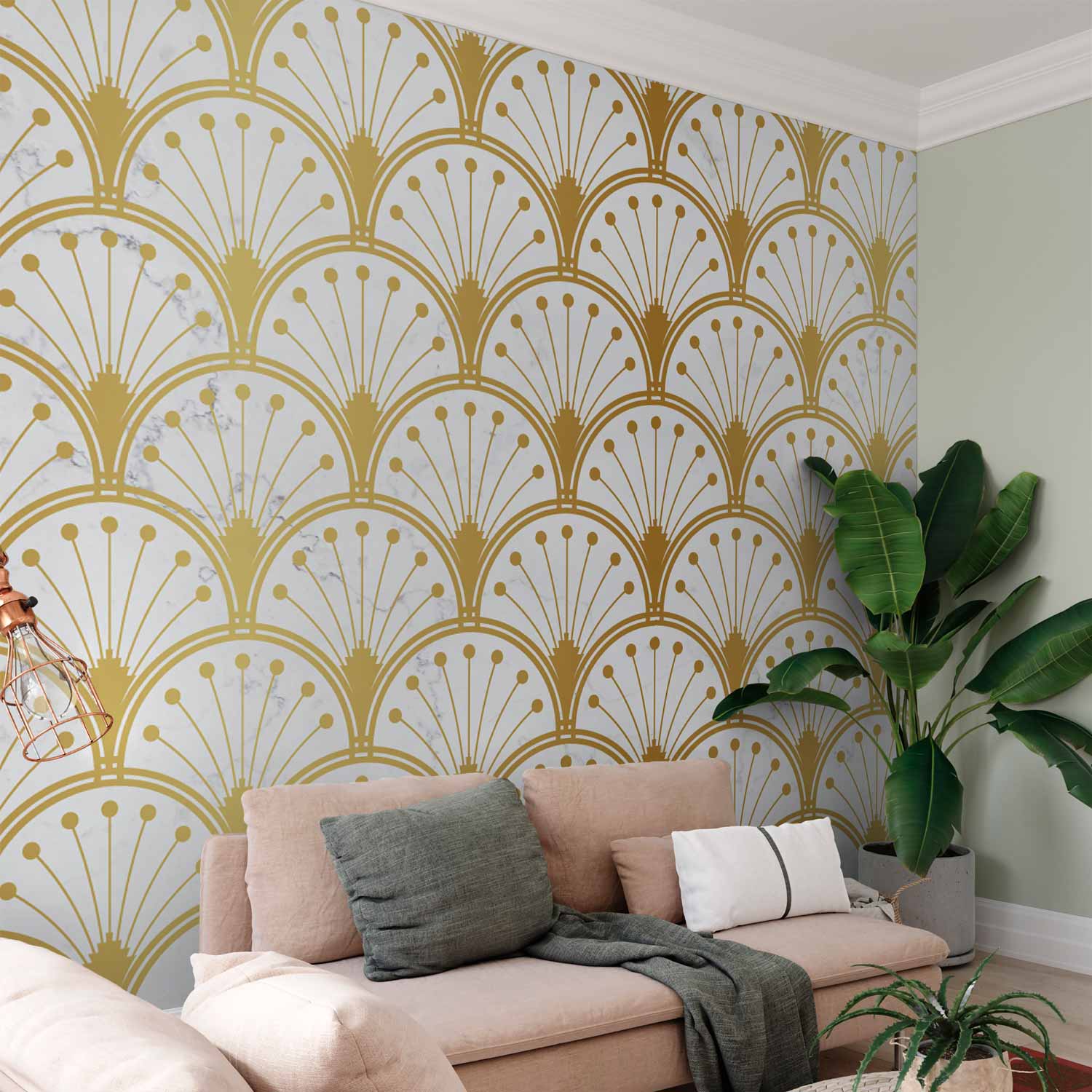 Wall Mural: Gold and Marble Art Deco-inspired Pattern