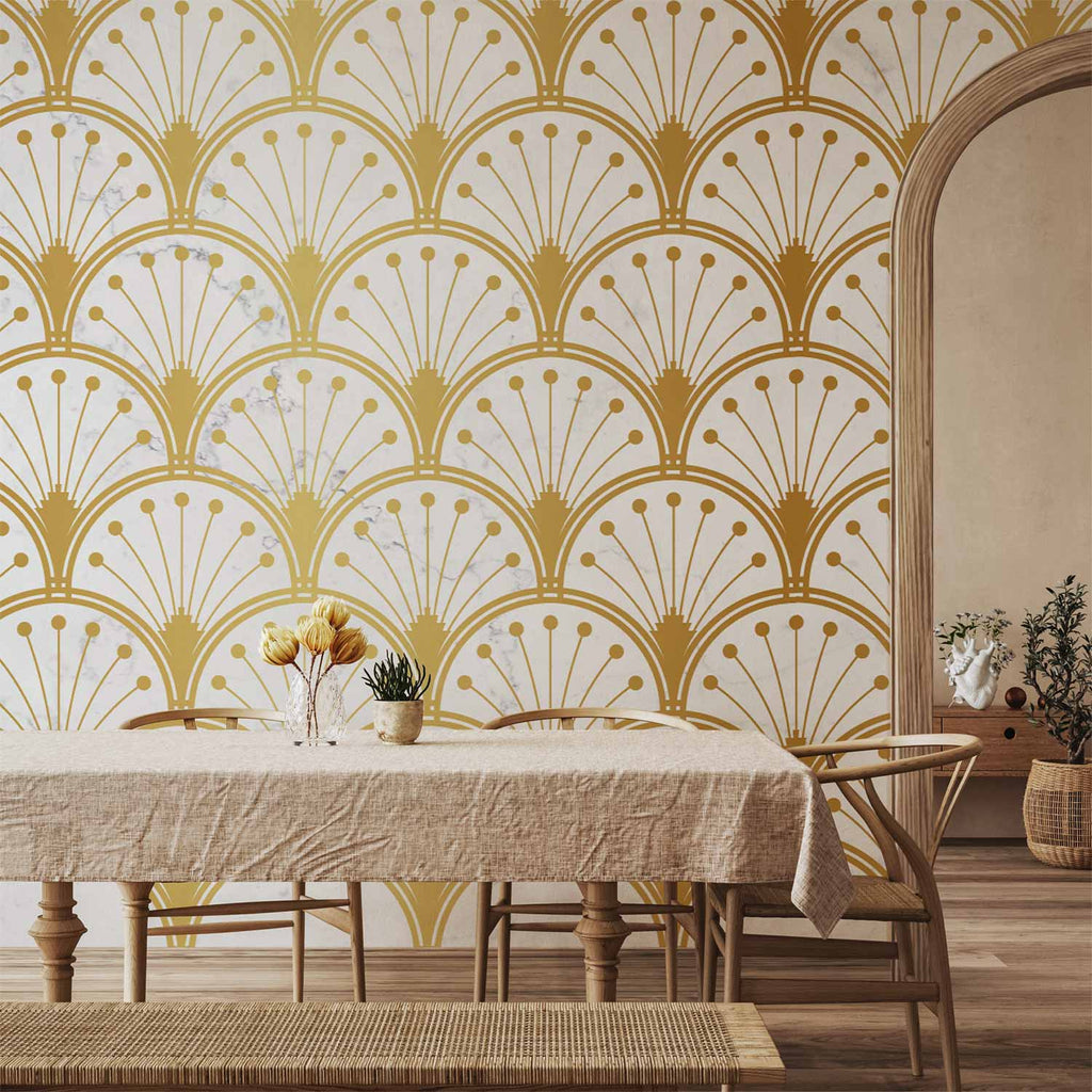 Wall Mural: Gold and Marble Art Deco-inspired Pattern