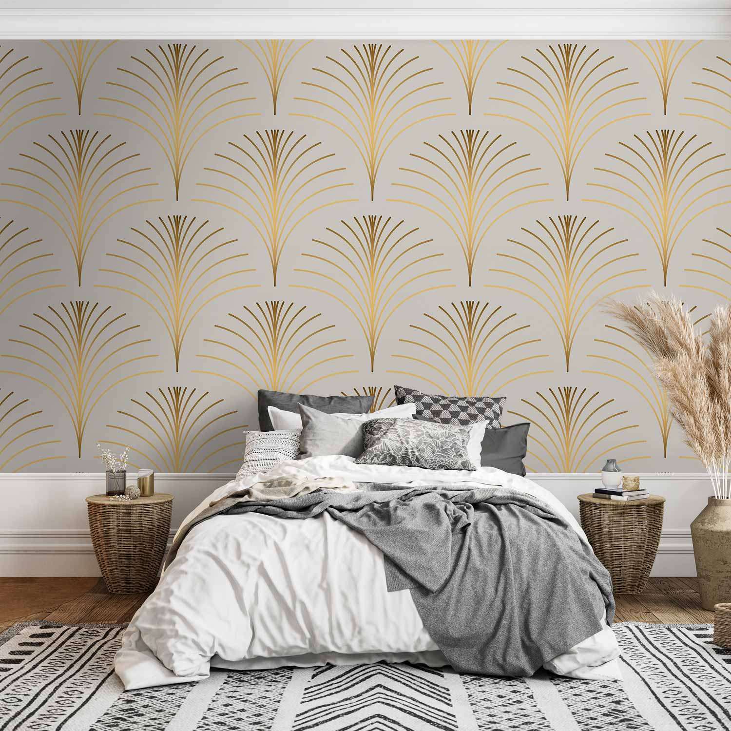 Gold Linear Geometric Marble Wall Mural
