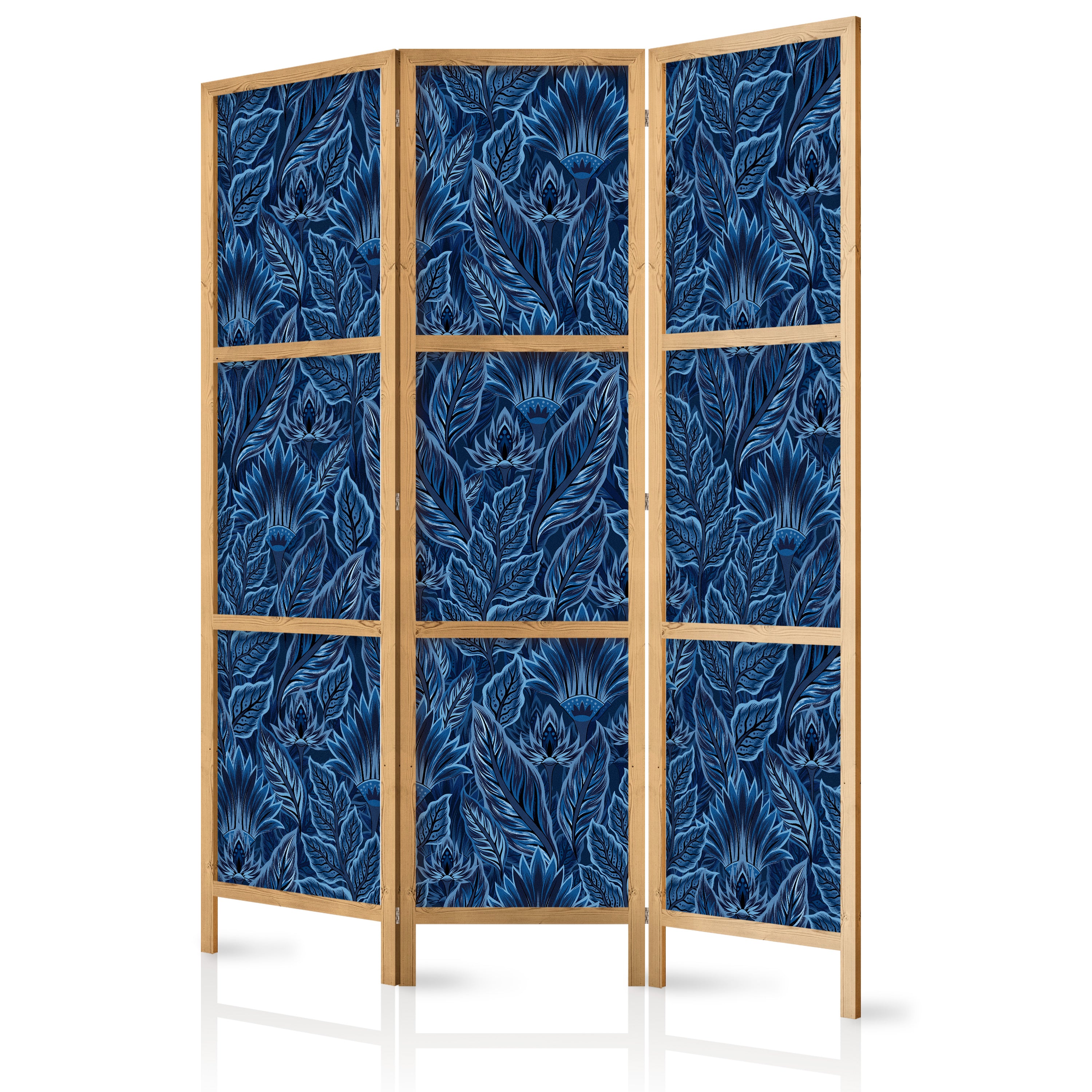 Japanese Room Divider - Dense Vegetation and Botanical Patterns (Blue)