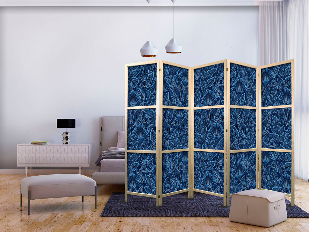 Japanese Room Divider - Dense Vegetation & Botanical Pattern (Blue)