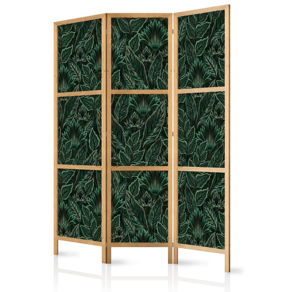 Japanese Room Divider - Dense Vegetation - Botanical Patterns in Illustrative Style; Green