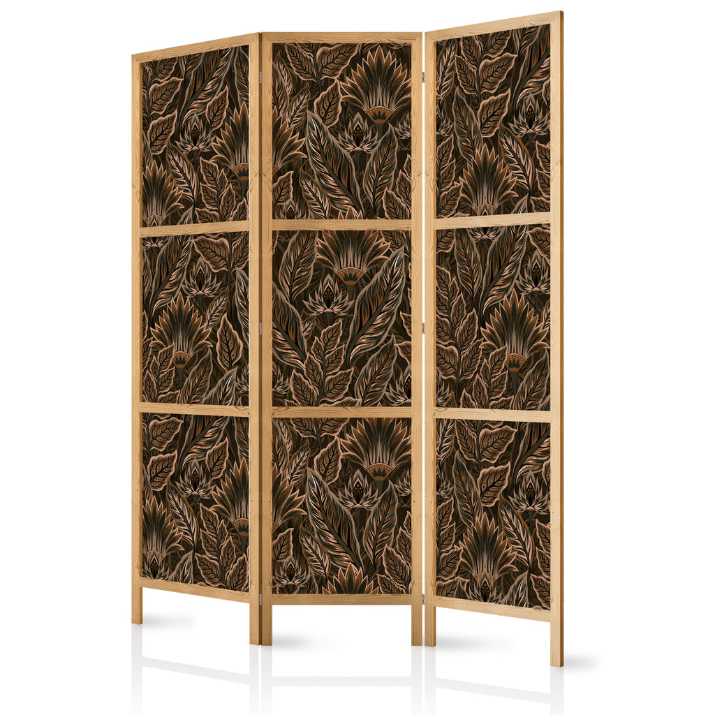 Japanese Room Divider Dense Vegetation Botanical Patterns Brown