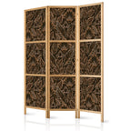 Japanese Room Divider Dense Vegetation Botanical Patterns Brown