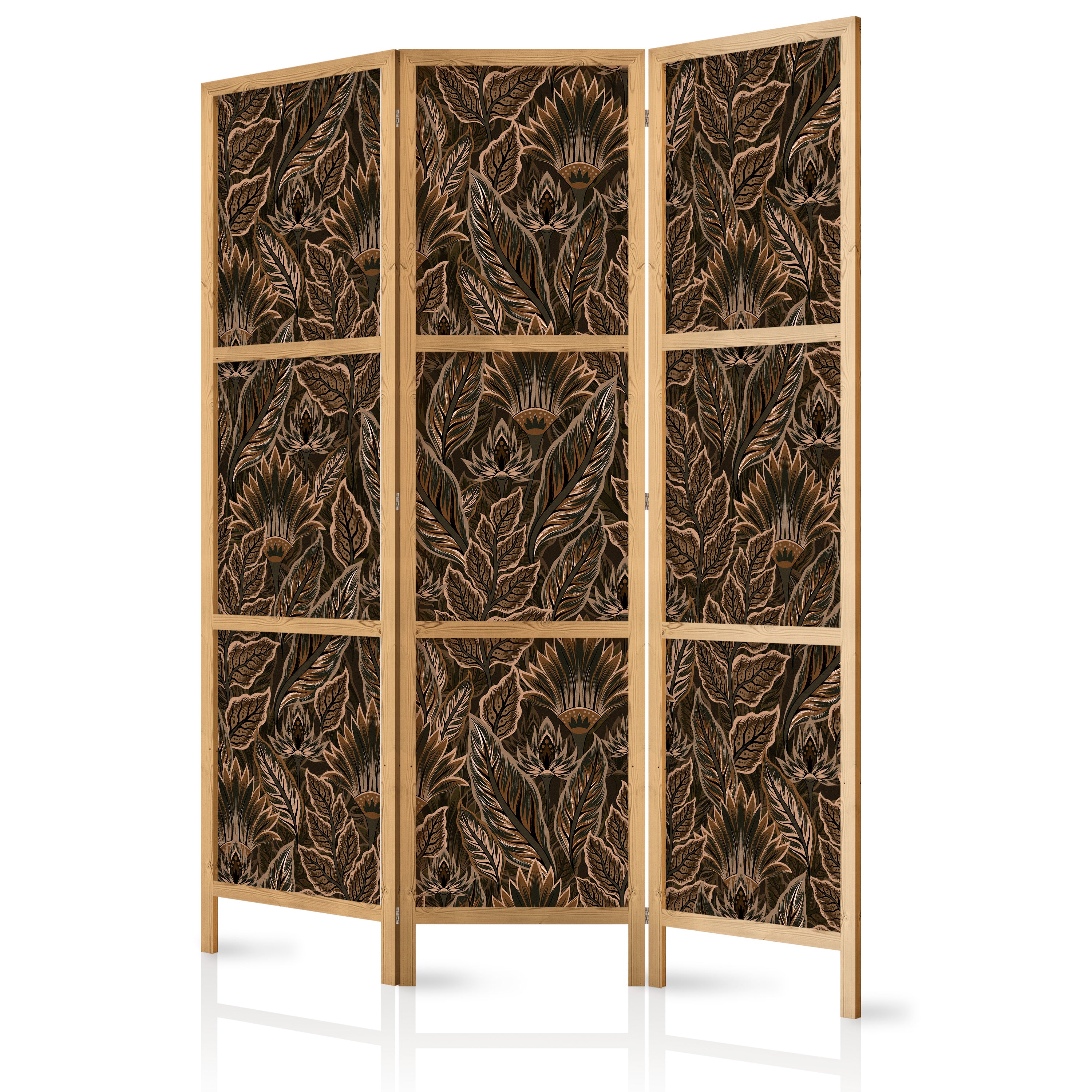 Japanese Room Divider Dense Vegetation Botanical Patterns Brown