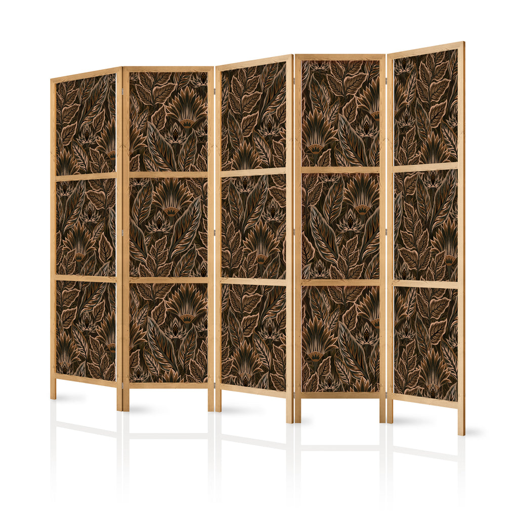 Japanese Room Divider - Dense Vegetation Botanical Brown