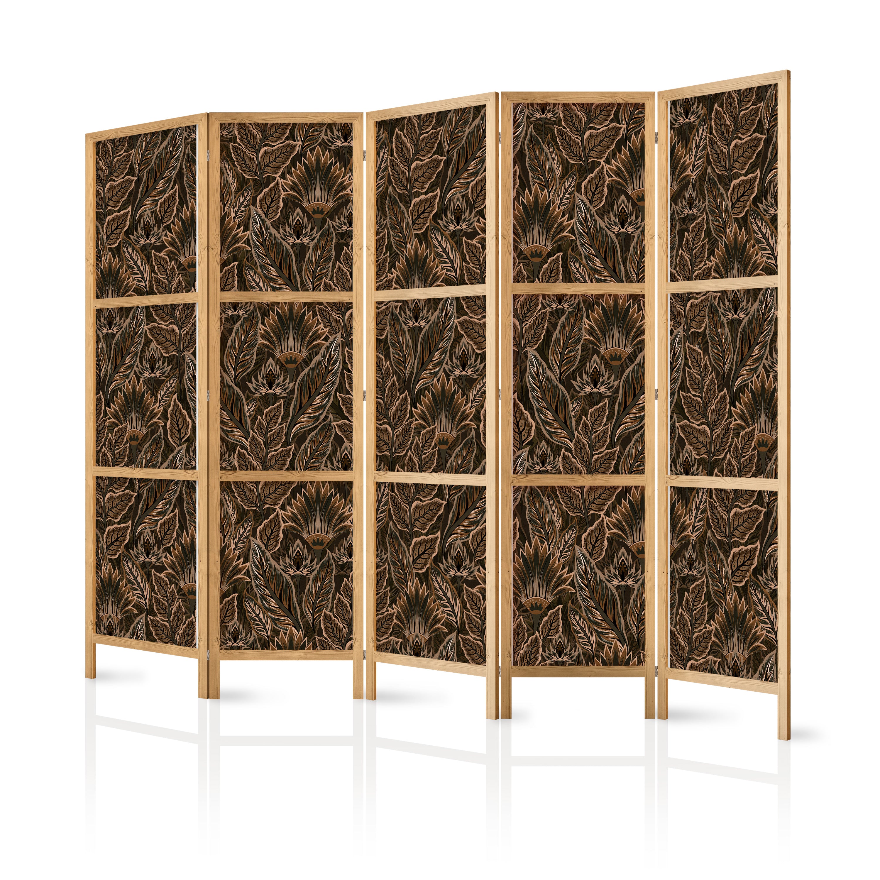 Japanese Room Divider - Dense Vegetation Botanical Brown
