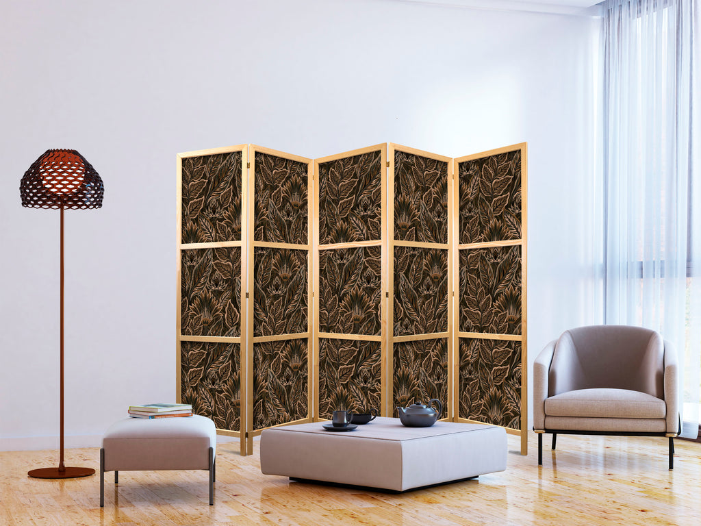 Japanese Room Divider - Dense Vegetation Botanical Brown