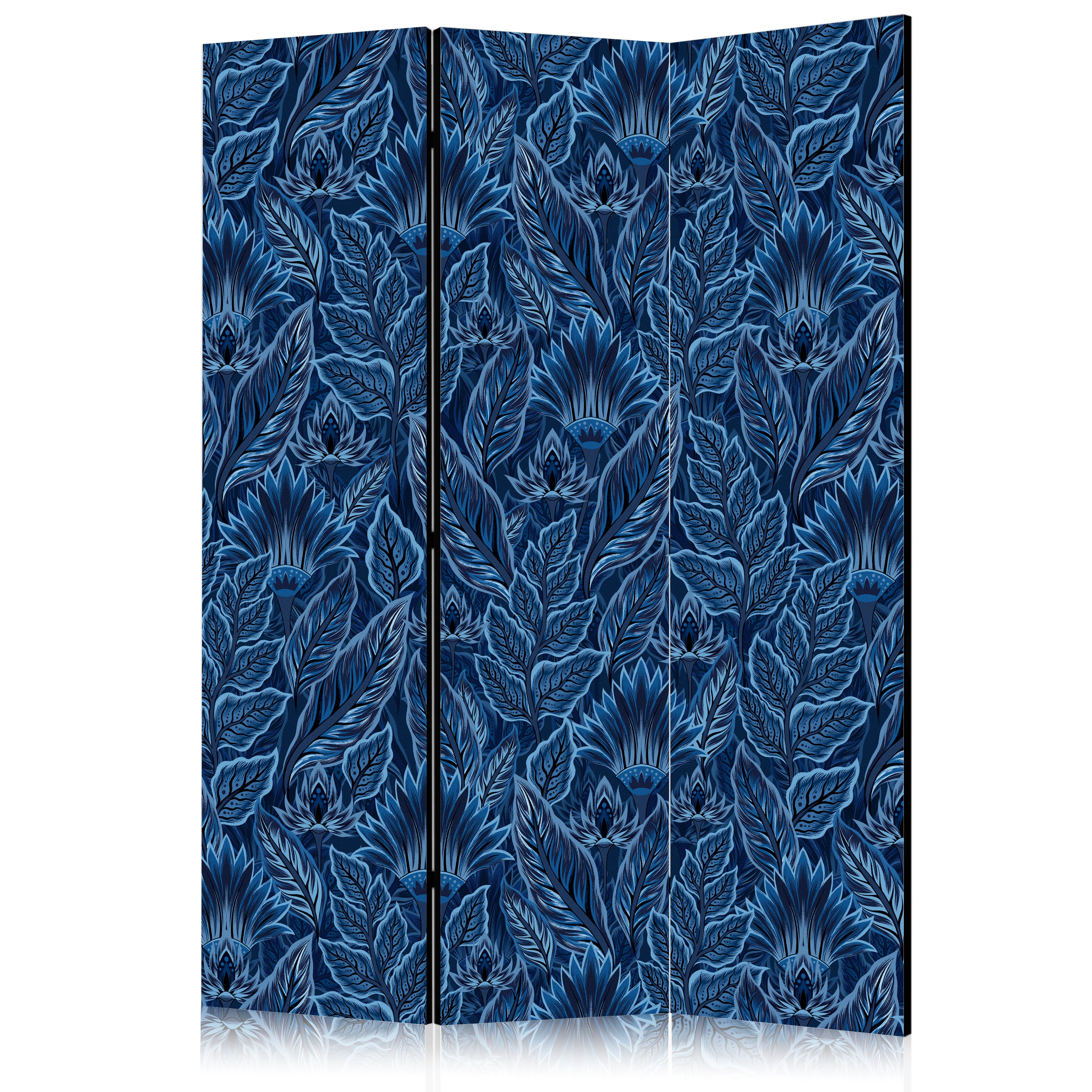 Room Divider - Dense Vegetation and Botanical Patterns in Illustrative Style Blue