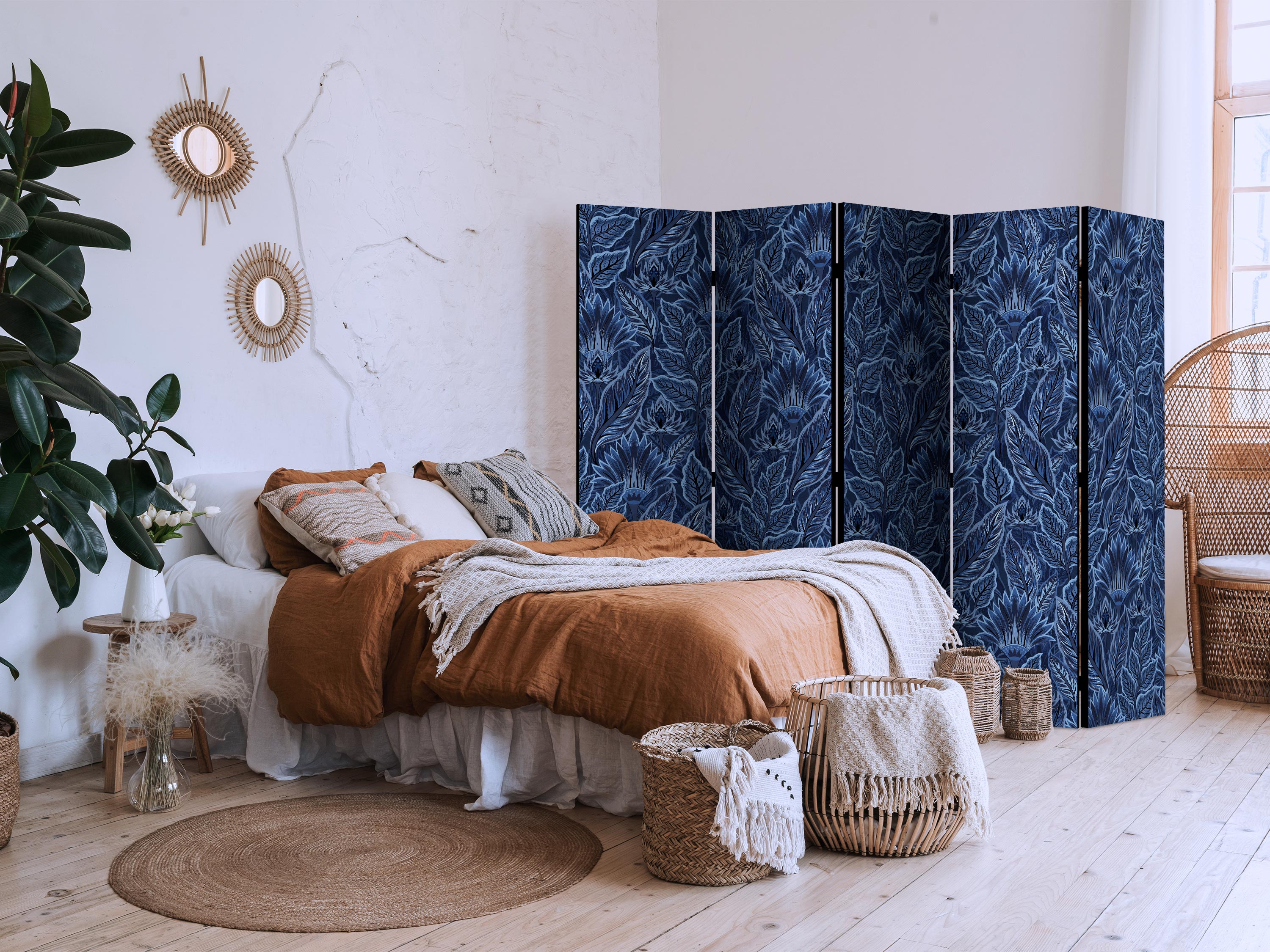 Room Divider Dense Vegetation Botanical Patterns - Blue