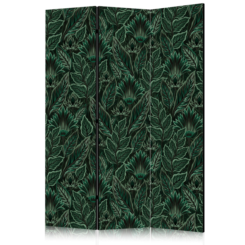 Room Divider with Dense Vegetation and Botanical Patterns in Green