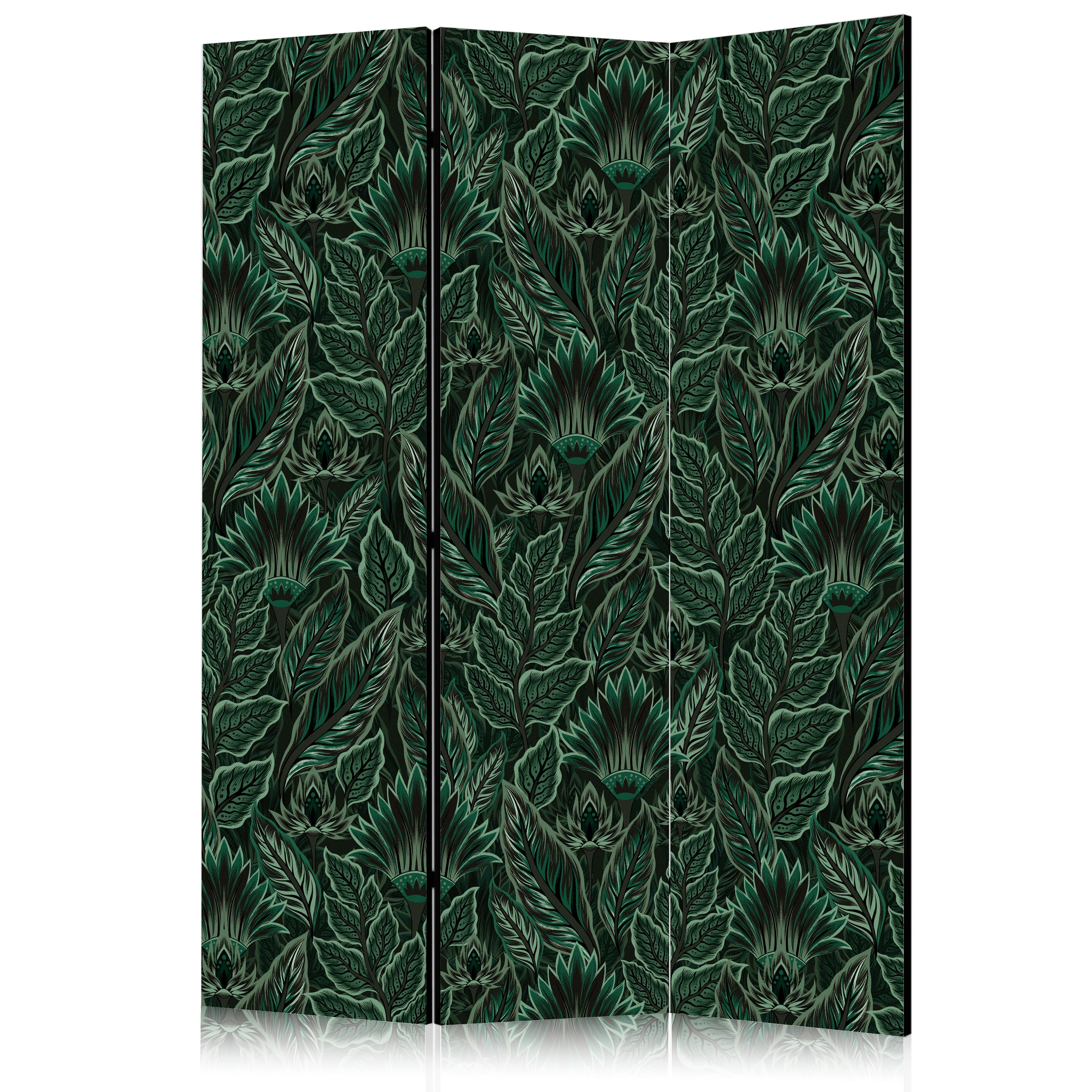 Room Divider with Dense Vegetation and Botanical Patterns in Green