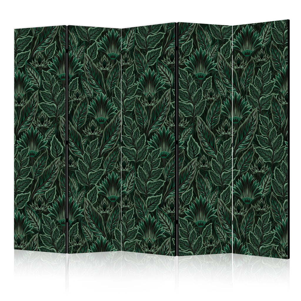 Room Divider with Dense Vegetation and Botanical Patterns in Green