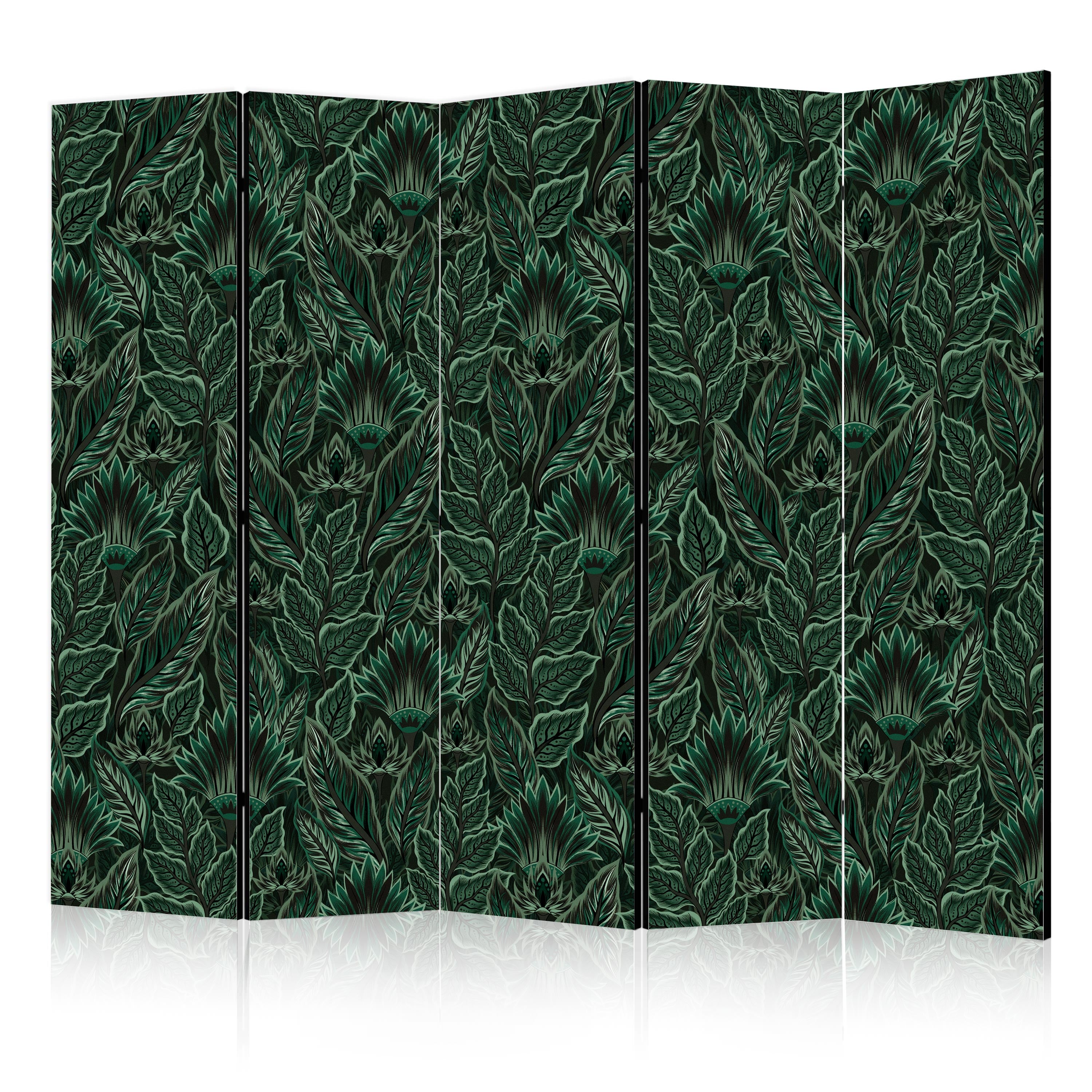 Room Divider with Dense Vegetation and Botanical Patterns in Green