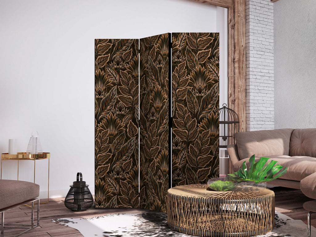 Room Divider Dense Vegetation Botanical Patterns Brown
