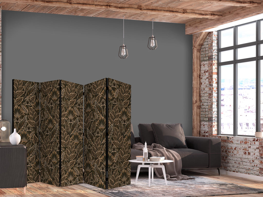 Room Divider Dense Vegetation Botanical Pattern Brown