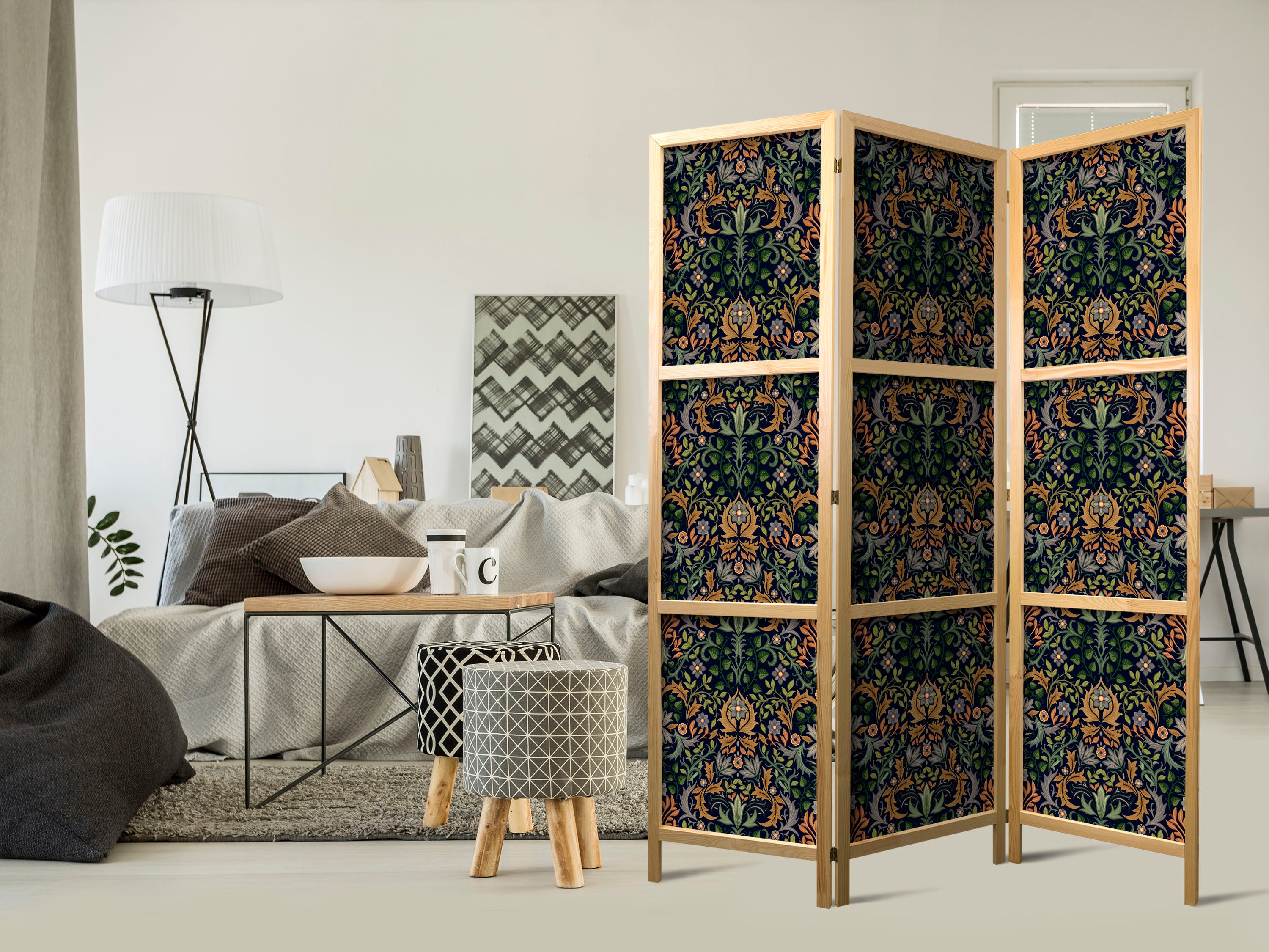 Room Divider - Baroque Motifs in Patinated Gold and Browns