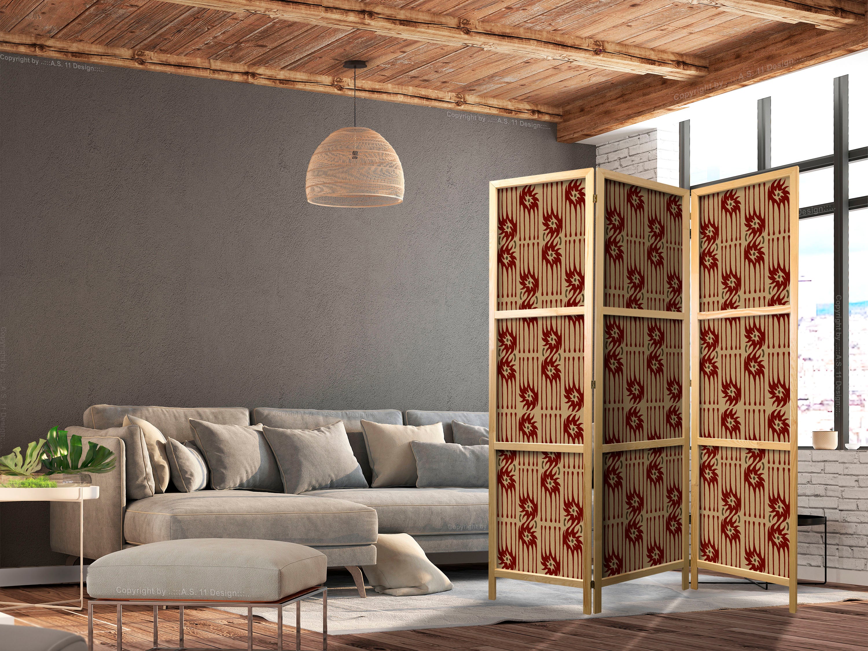 Japanese Room Divider - Abstract Red Predatory Streaks