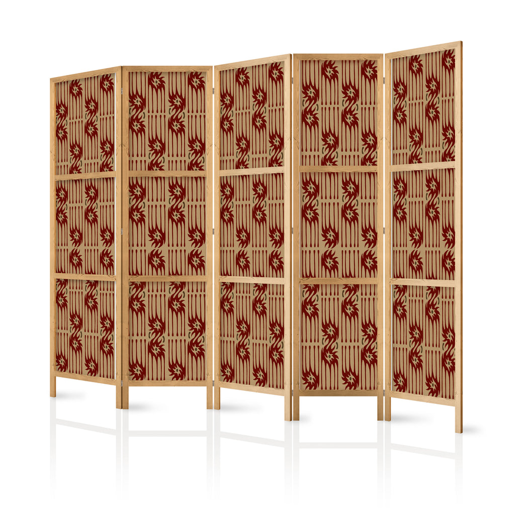 Japanese Room Divider - Abstract Red Tribal Pattern