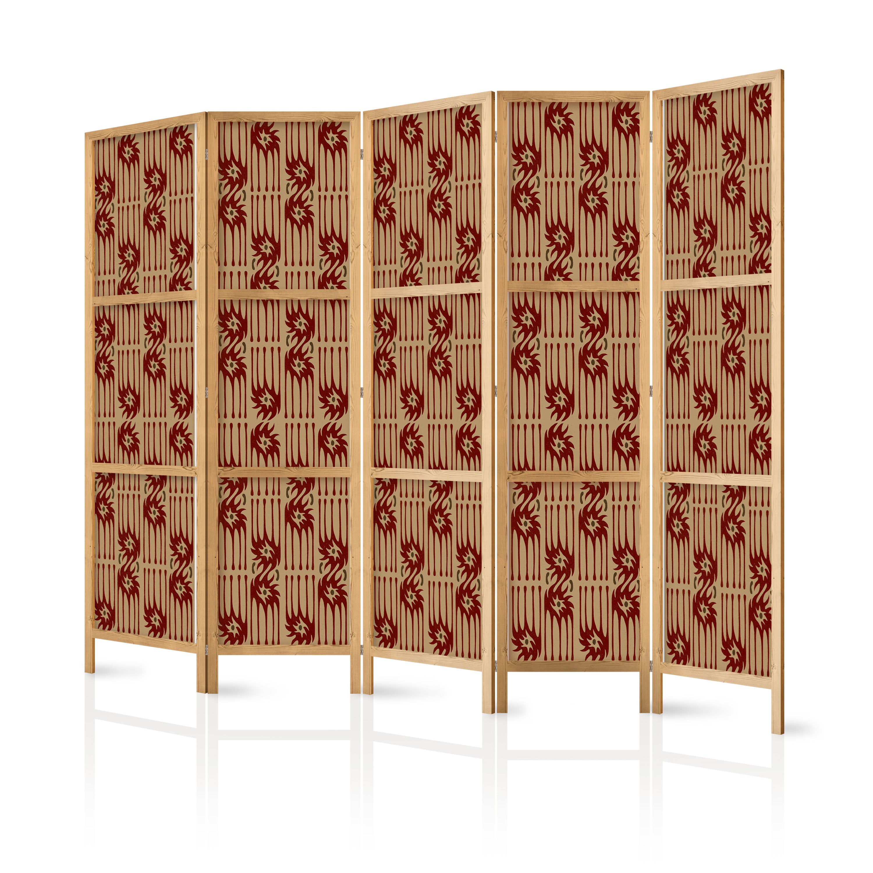 Japanese Room Divider - Abstract Red Tribal Pattern