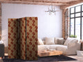 Red Tribal Abstract Pattern 3-Panel Room Divider