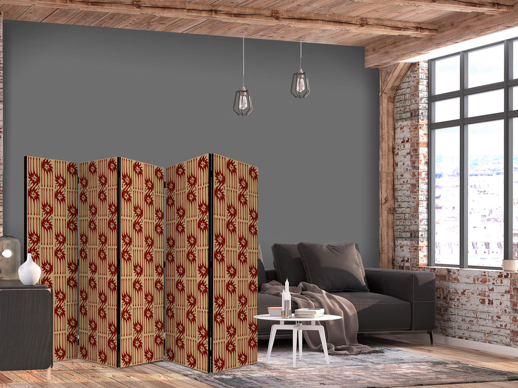 Room Divider 5-Panel Multicoloured Abstract Tribal Pattern