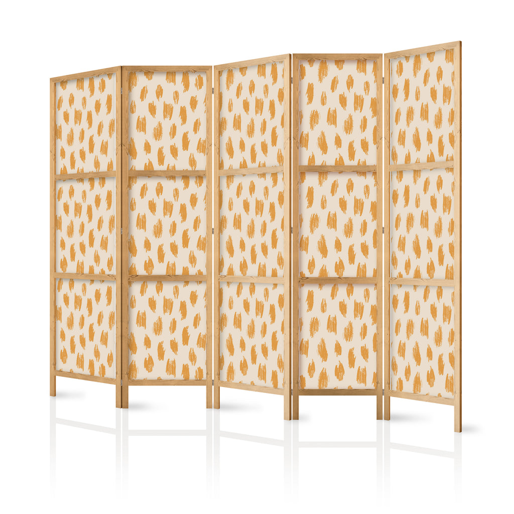Room Divider - 5-Panel Japanese Pattern in Orange and Ecru