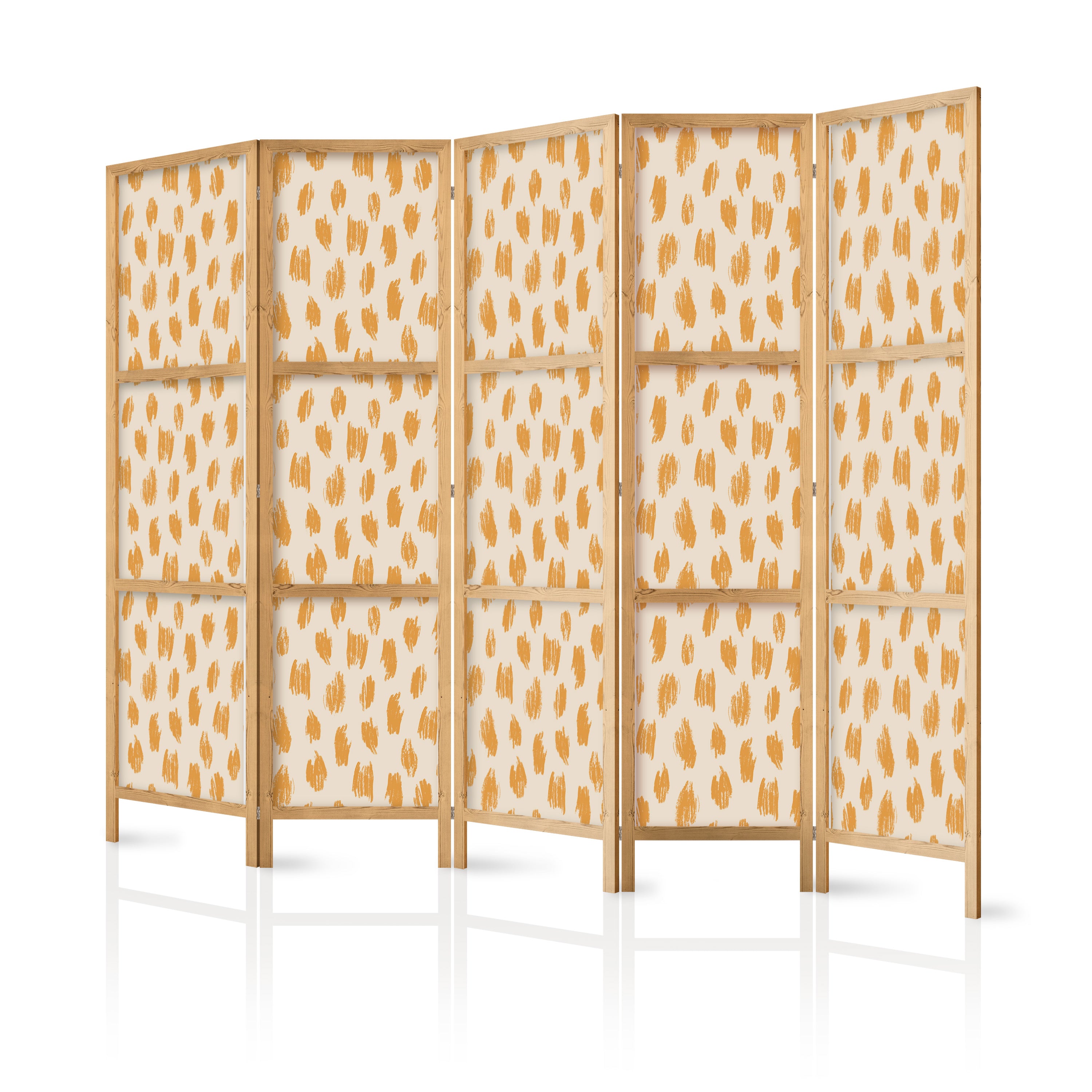 Room Divider - 5-Panel Japanese Pattern in Orange and Ecru