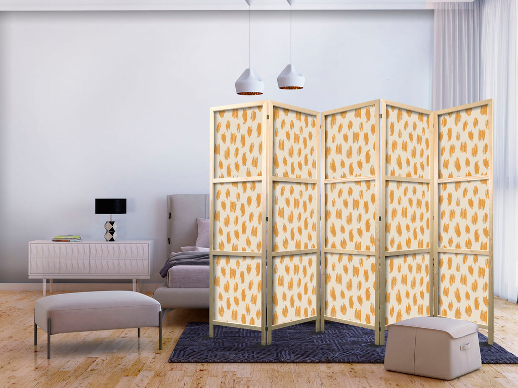 Room Divider - 5-Panel Japanese Pattern in Orange and Ecru