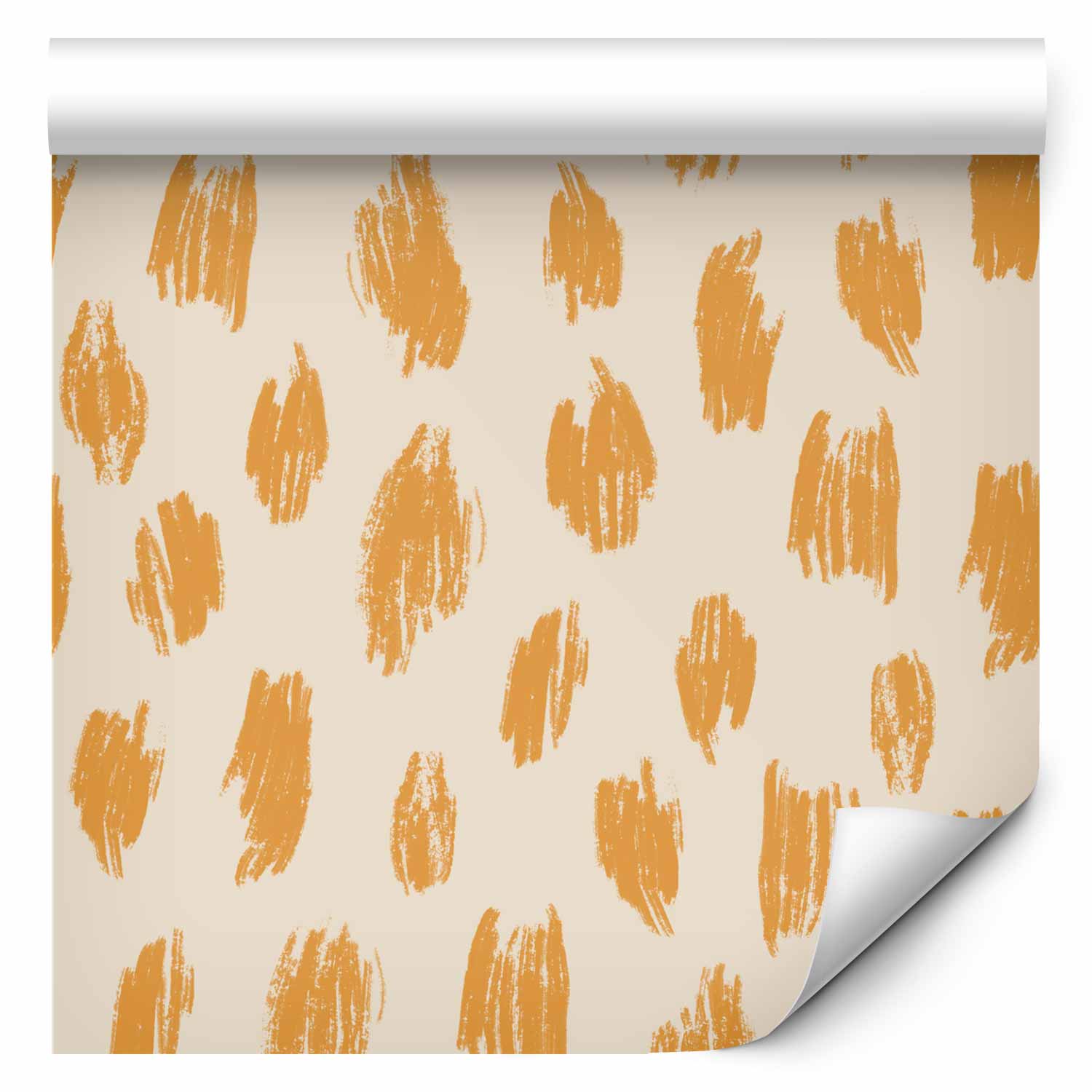Wallpaper Drawn Pattern in Dots and Spots - Orange and Ecru
