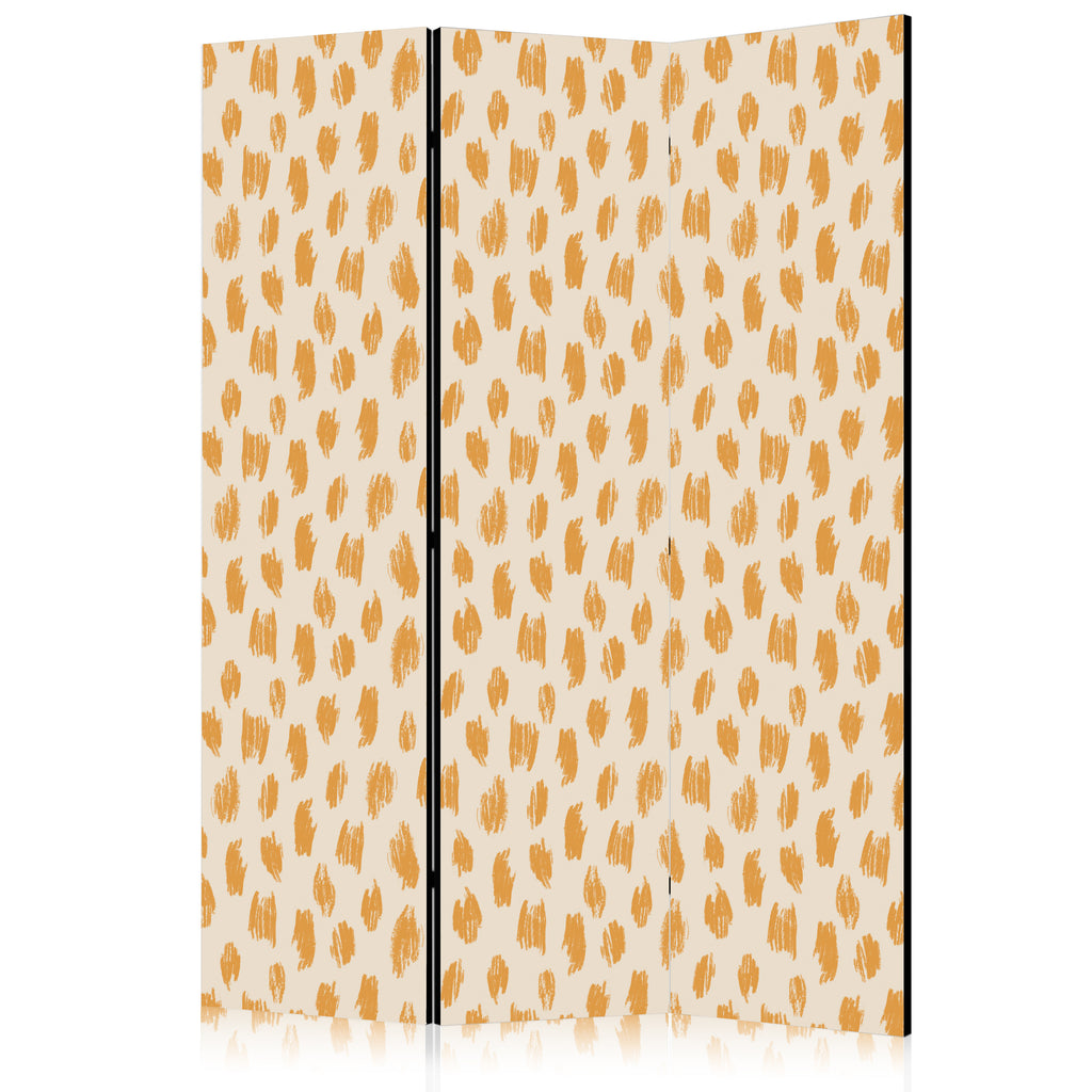 Room Divider - Abstract 3-Panel, Spots and Dots in Orange and Ecru
