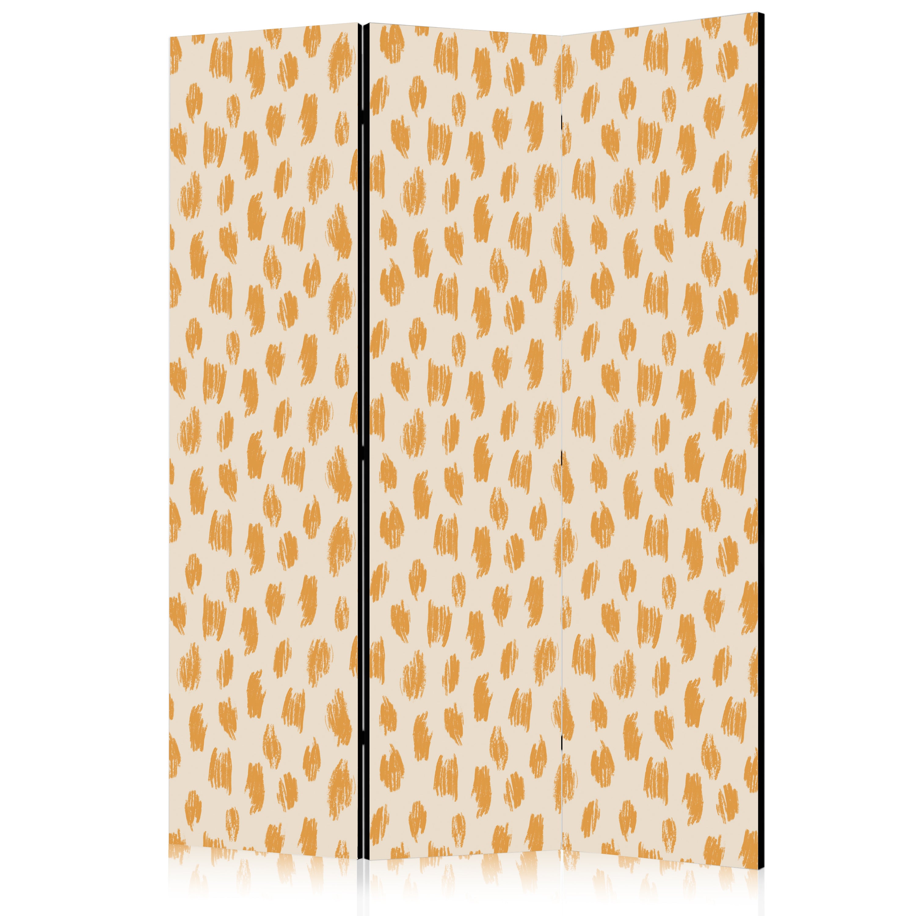 Room Divider - Abstract 3-Panel, Spots and Dots in Orange and Ecru