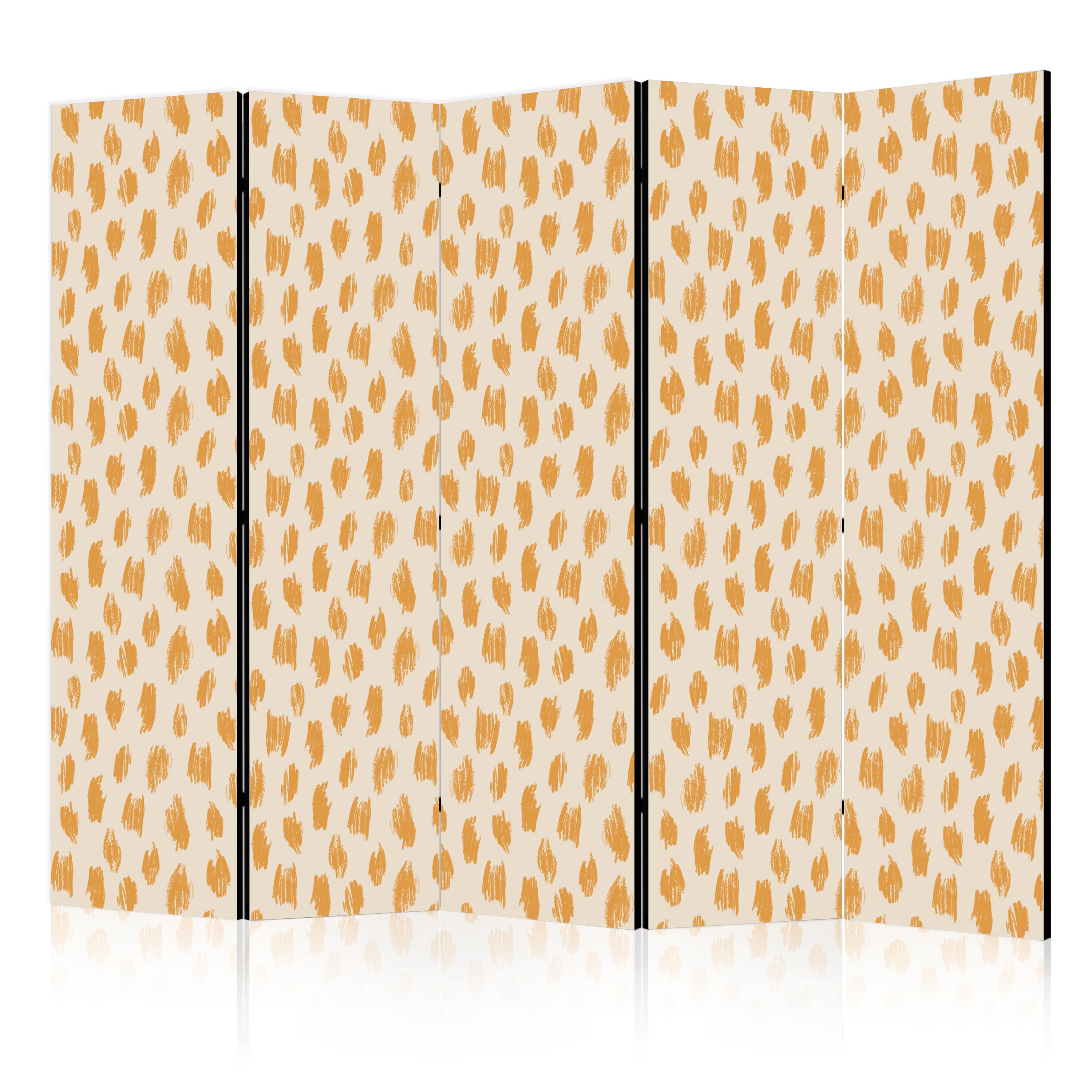 Room Divider with Drawn Pattern in Spots and Dots - Orange & Ecru