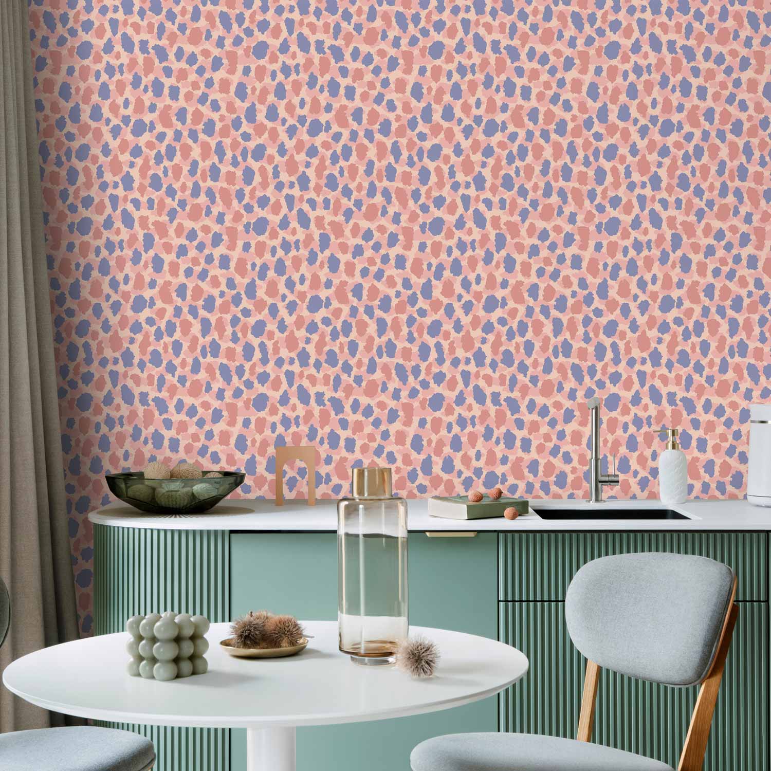 Colorful Giraffe Pattern Blue Pink Spot Wallpaper