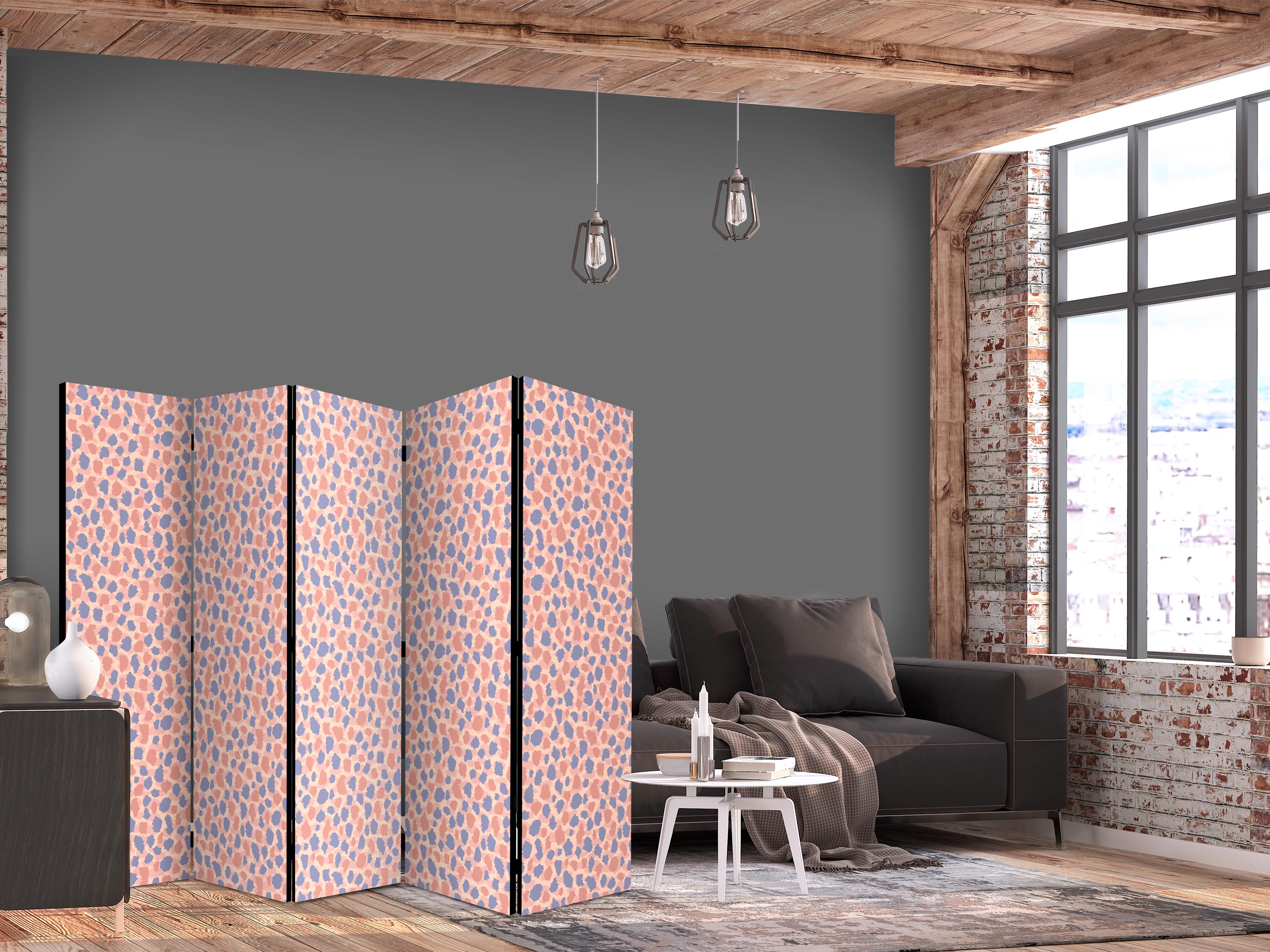 Room Divider with Giraffe Pattern in Blue-Pink Spots