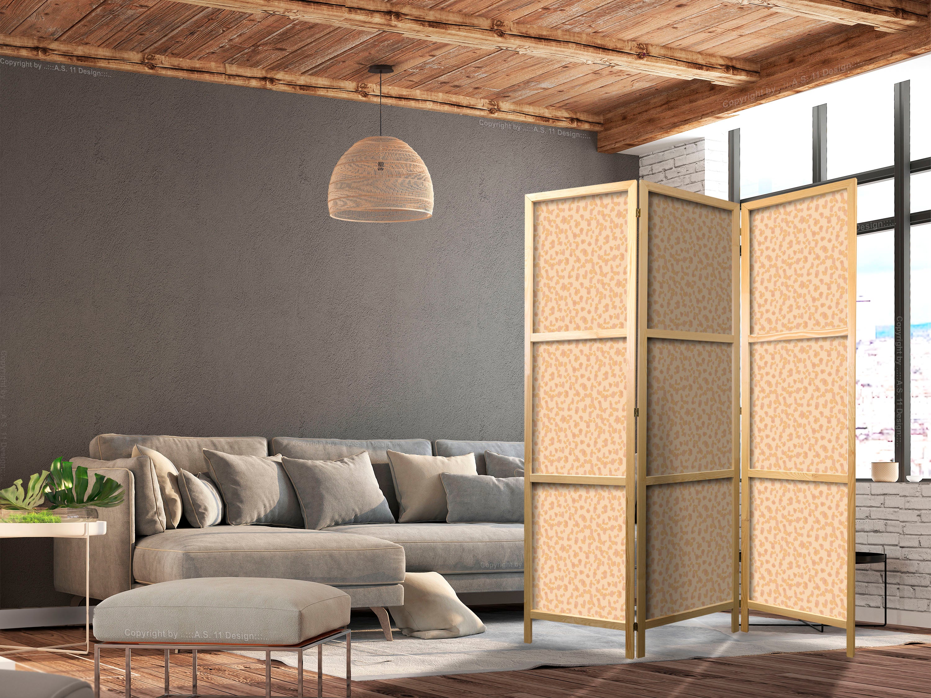 Room Divider - Tiny Dots Peach Pattern