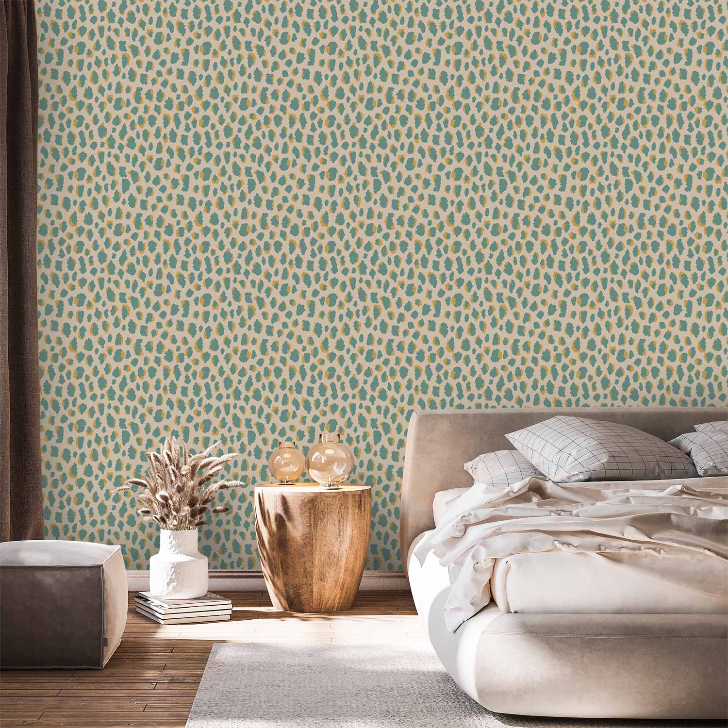 Giraffe Pattern Wallpaper in Turquoise on Light Background