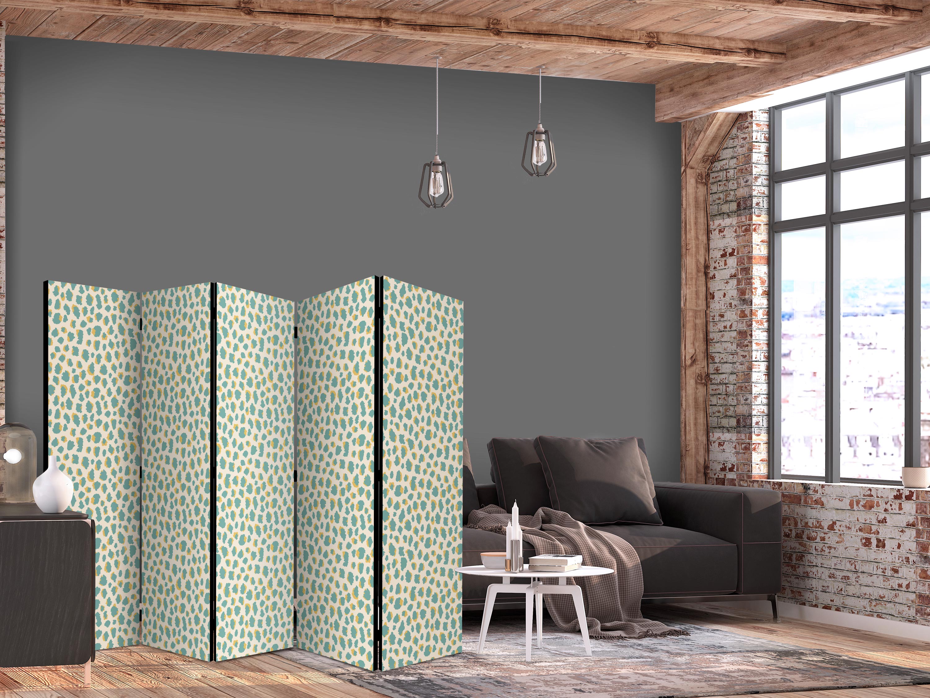 Room Divider with Giraffe Pattern in Turquoise on Light Background