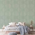 Pastel Green Vertical Wood Stripe Wallpaper