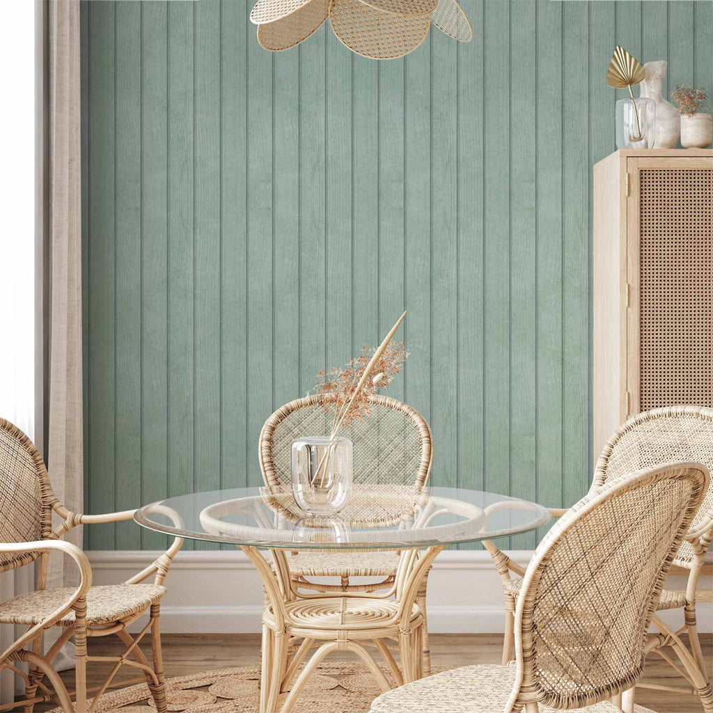 Pastel Green Vertical Wood Stripe Wallpaper