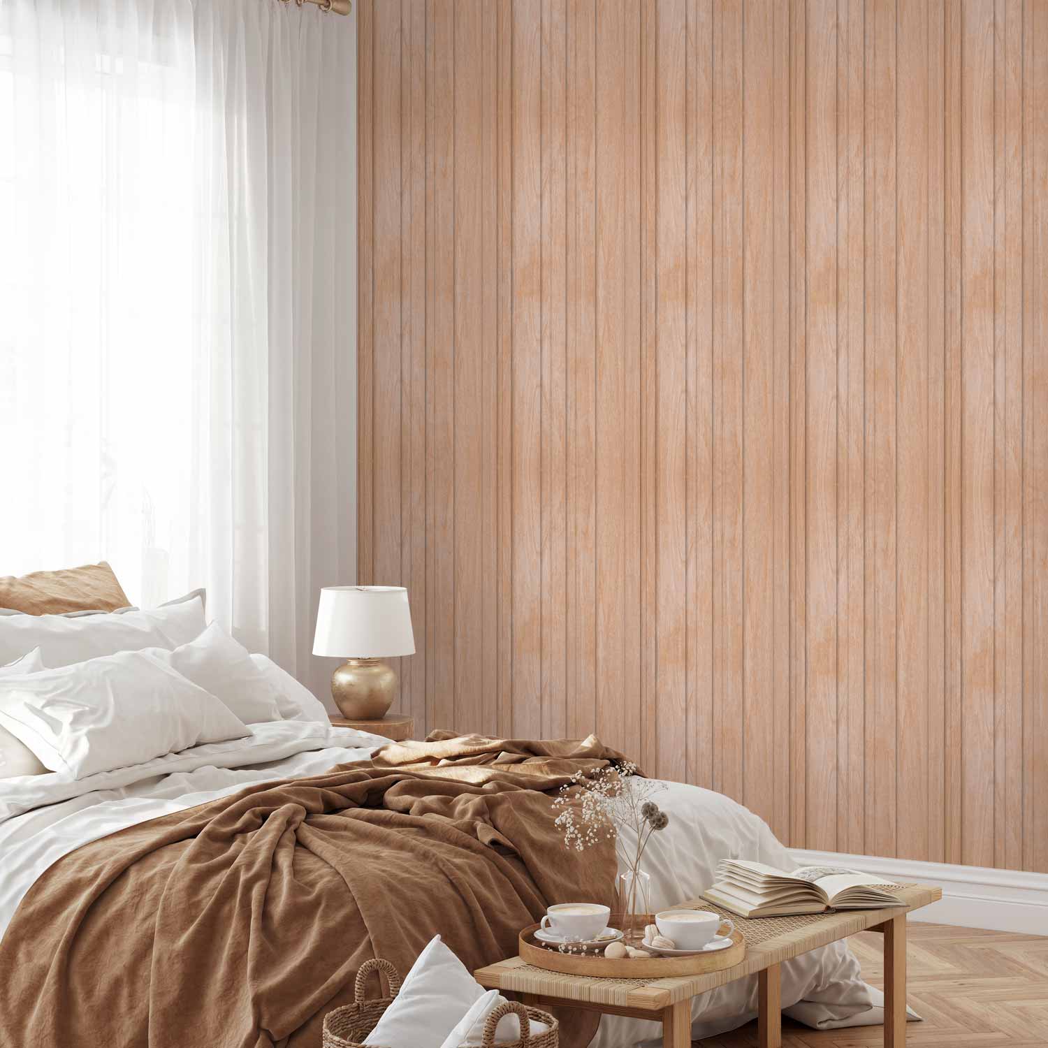 Light Wood Vertical Panel Beige Wallpaper