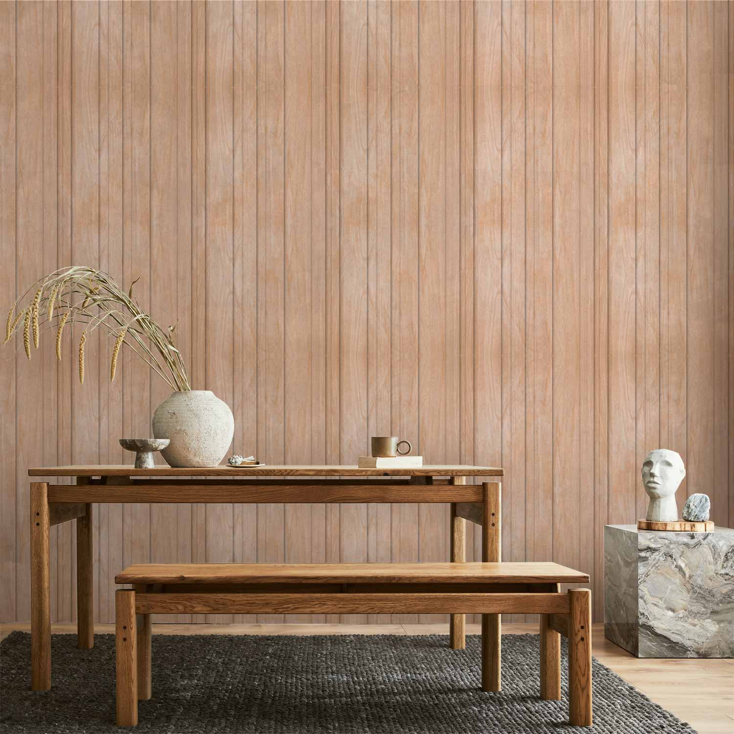 Light Wood Vertical Panel Beige Wallpaper