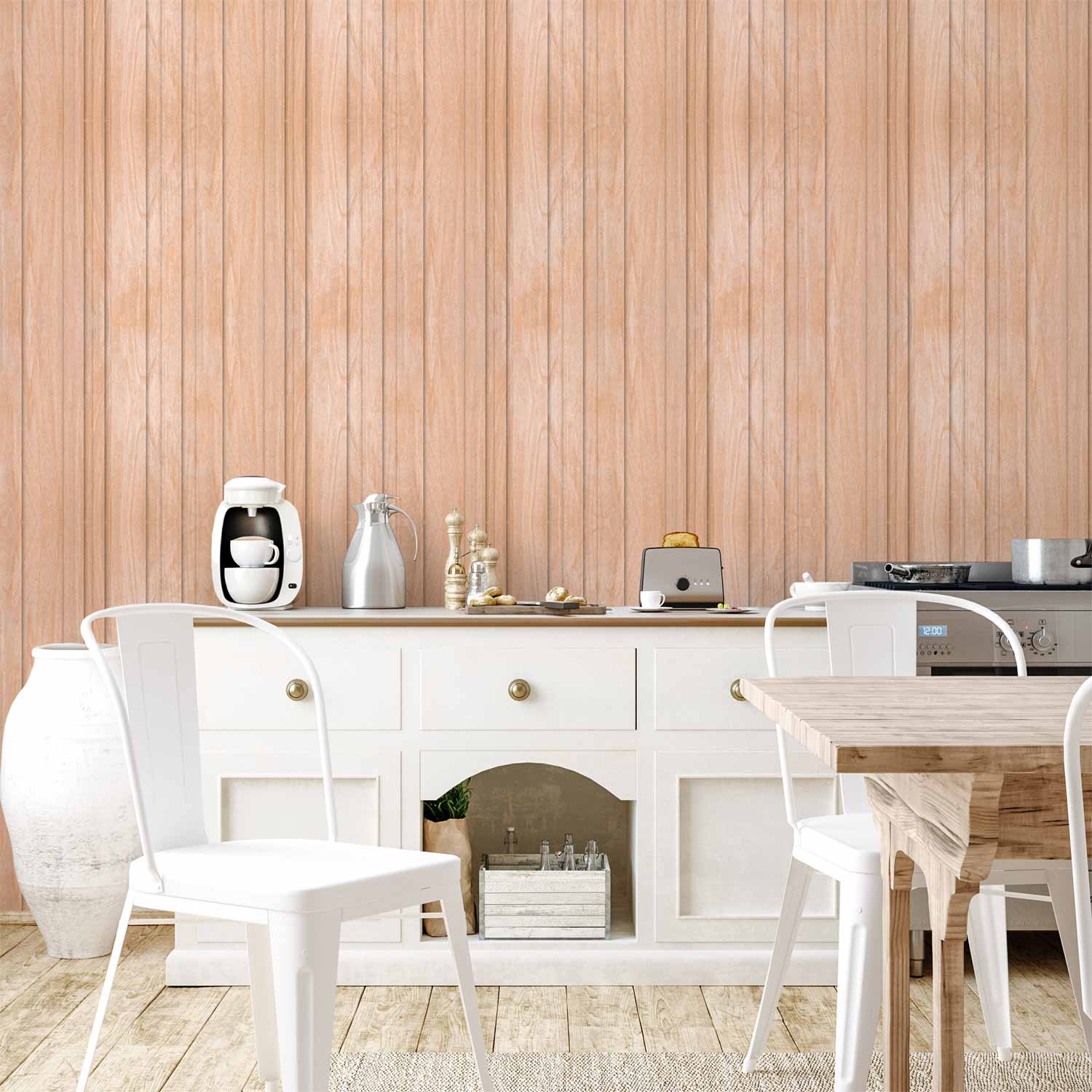 Light Wood Vertical Panel Beige Wallpaper