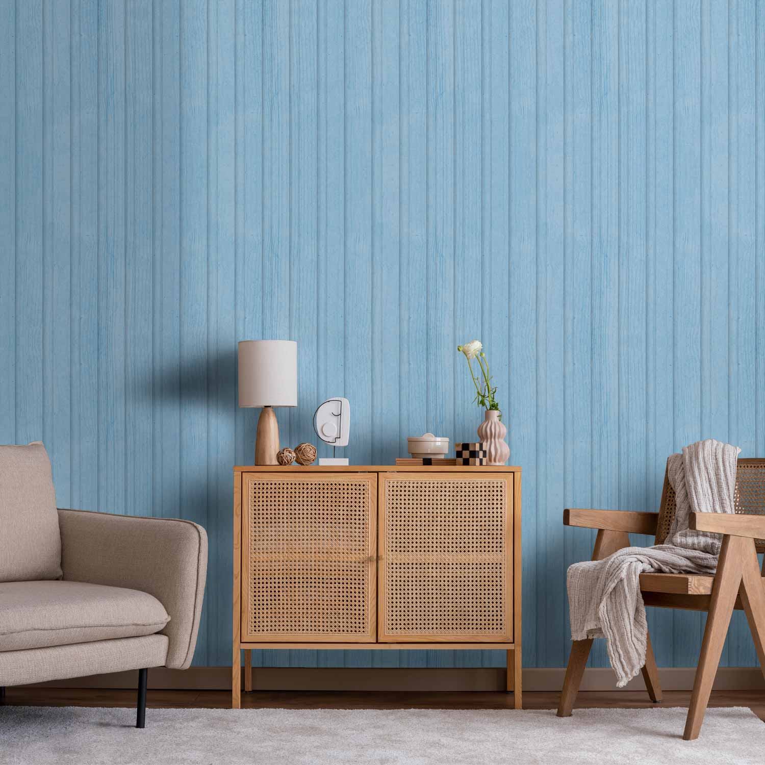 Wallpaper Blue Panels - Pastel Blue Wood Planks