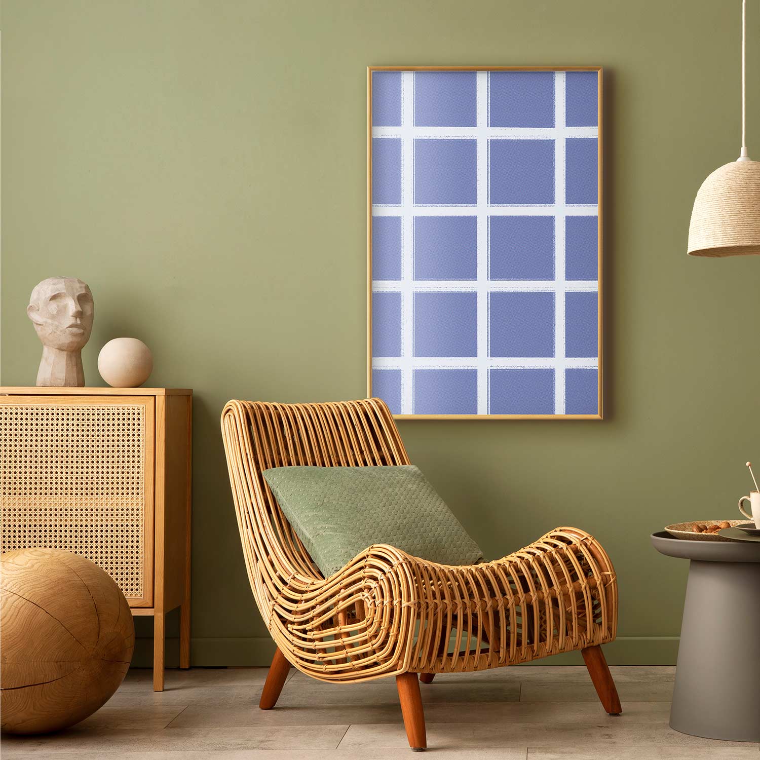 White Line Grid Geometric Blue Poster