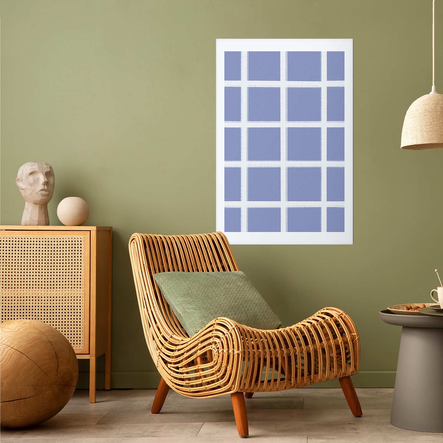 White Line Grid Geometric Blue Poster