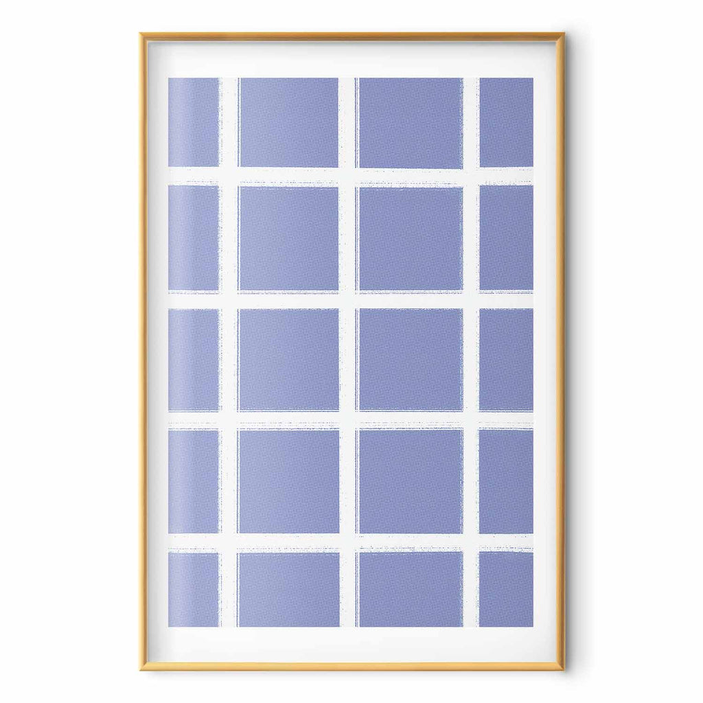 White Line Grid Geometric Blue Poster
